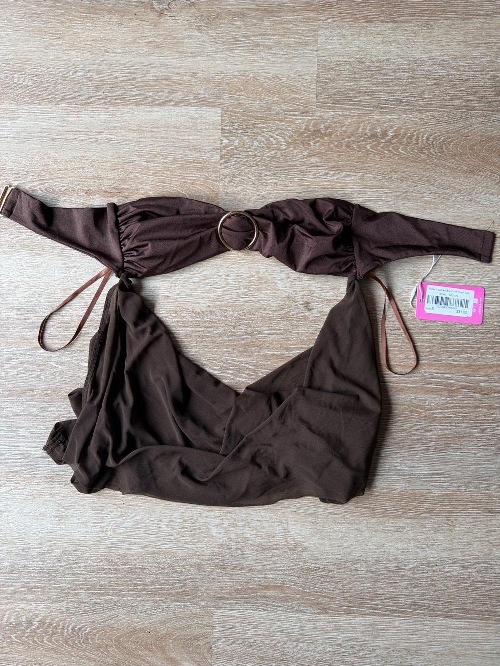 Edikted Chocolate Brown Ring-Front Cropped Camisole
